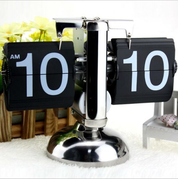 Black Retro Flip Clock-Internal Gear Operated Flip Home Clock - Image 9